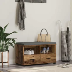 vidaXL Hallbænk Gammelt træ 80 x 38 x 46 cm Kunstigt træ og stof