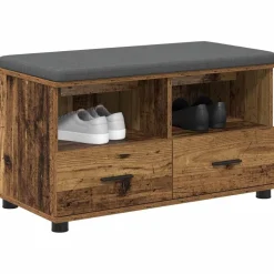vidaXL Hallbænk Gammelt træ 80 x 38 x 46 cm Kunstigt træ og stof