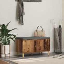 vidaXL Hallbænk Gammelt træ 80 x 38 x 46 cm Kunstigt træ og stof