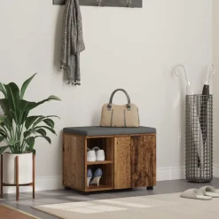 vidaXL Hallbænk Gammelt træ 60 x 38 x 46 cm Kunstigt træ og stof