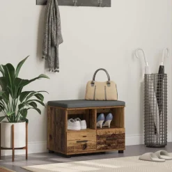 vidaXL Hallbænk Gammelt træ 60 x 38 x 46 cm Kunstigt træ og stof