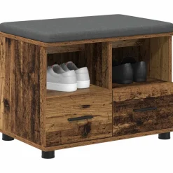 vidaXL Hallbænk Gammelt træ 60 x 38 x 46 cm Kunstigt træ og stof