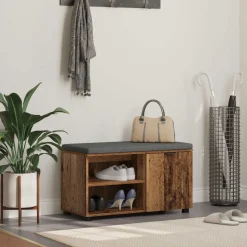 vidaXL Hallbænk Gammelt træ 80 x 38 x 46 cm Kunstigt træ og stof