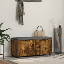 vidaXL Hallbænk med dør Røget Eg 100 x 38 x 46 cm Kunstigt træ og stof