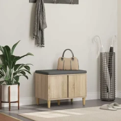 vidaXL Hallbænk med dør Sonoma eg 60 x 38 x 46 cm Kunstigt træ og stof
