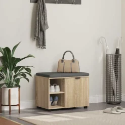 vidaXL Hallbænk med dør Sonoma eg 60 x 38 x 46 cm Kunstigt træ og stof