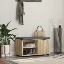 vidaXL Hallbænk med dør Sonoma eg 80 x 38 x 46 cm Kunstigt træ og stof