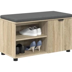 vidaXL Hallbænk med dør Sonoma eg 80 x 38 x 46 cm Kunstigt træ og stof