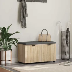 vidaXL Hallbænk med dør Sonoma eg 80 x 38 x 46 cm Kunstigt træ og stof