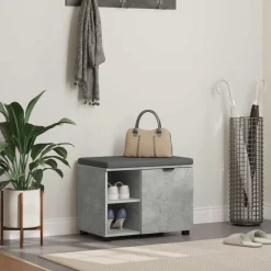 vidaXL Hallbænk med pude BetonGrå 60 x 38 x 46 cm Kunstigt træ og stof