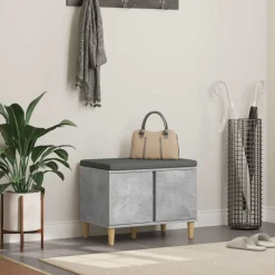 vidaXL Hallbænk med pude BetonGrå 60 x 38 x 46 cm Kunstigt træ og stof