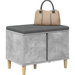 vidaXL Hallbænk med pude BetonGrå 60 x 38 x 46 cm Kunstigt træ og stof