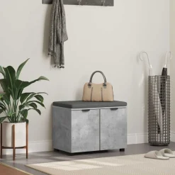 vidaXL Hallbænk med pude BetonGrå 60 x 38 x 46 cm Kunstigt træ og stof
