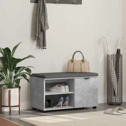 vidaXL Hallbænk med pude BetonGrå 80 x 38 x 46 cm Kunstigt træ og stof