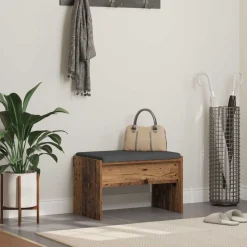 vidaXL Hallbænk med pude Gammelt træ 63 x 38 x 40 cm
