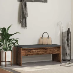 vidaXL Hallbænk med pude Gammelt træ 103 x 38 x 40 cm