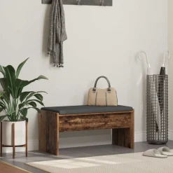 vidaXL Hallbænk med pude Gammelt træ 83 x 38 x 40 cm