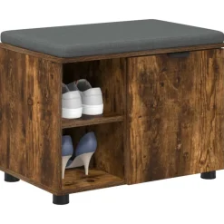 vidaXL Hallbænk med pude Røget Eg 60 x 38 x 46 cm Kunstigt træ og stof