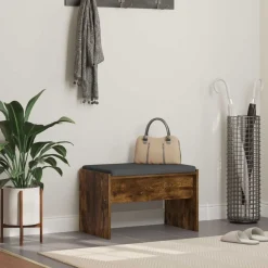 vidaXL Hallbænk med pude Røget eg 63 x 38 x 40 cm