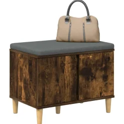 vidaXL Hallbænk med pude Røget Eg 60 x 38 x 46 cm Kunstigt træ og stof