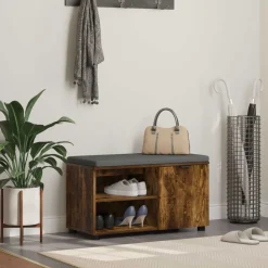 vidaXL Hallbænk med pude Røget Eg 80 x 38 x 46 cm Kunstigt træ og stof