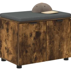 vidaXL Hallbænk med pude Røget Eg 60 x 38 x 46 cm Kunstigt træ og stof