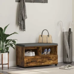 vidaXL Hallbænk med pude Røget Eg 80 x 38 x 46 cm Kunstigt træ og stof
