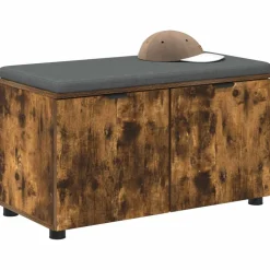 vidaXL Hallbænk med pude Røget Eg 80 x 38 x 46 cm Kunstigt træ og stof