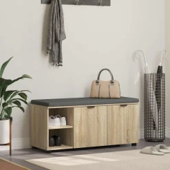 vidaXL Hallbænk Sonoma eg 100 x 38 x 46 cm Kunstigt træ og stof