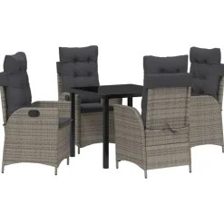 vidaXL Have Spisebordssæt med pude 5 pcs Grå polyrattan