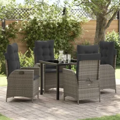 vidaXL Have Spisebordssæt med pude 5 pcs Grå polyrattan