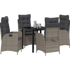 vidaXL Have Spisebordssæt med pude 5 pcs Grå polyrattan