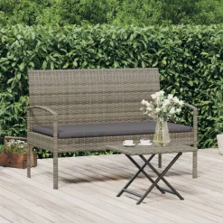 vidaXL havebænk med hynde 105 cm polyrattan grå