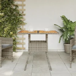 vidaXL havebord med akacietop 80x80x75 cm polyrattan grå