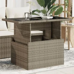 vidaXL havebord med glastop 100x55x73 cm polyrattan grå