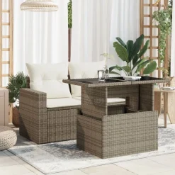 vidaXL havebord med glastop 100x55x73 cm polyrattan grå