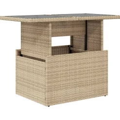vidaXL havebord med glastop 100x55x73 cm polyrattan beige