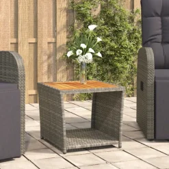 vidaXL havebord med træbordplade polyrattan og massivt akacietræ grå