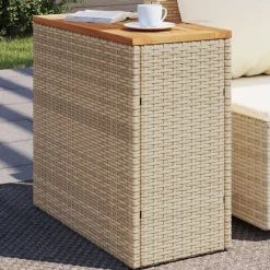 vidaXL havebord med trætop 58x27,5x55 cm polyrattan beige