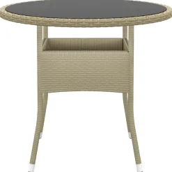 vidaXL havebord Ø80x75 cm hærdet glas og polyrattan beige