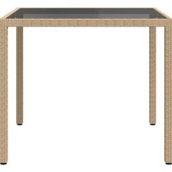 vidaXL havebord 90x90x75 cm hærdet glas og polyrattan beige
