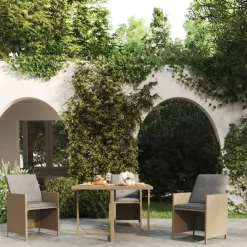 vidaXL havebord 109x107x74 cm polyrattan og massivt akacietræ beige