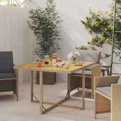 vidaXL havebord 109x107x74 cm polyrattan og massivt akacietræ beige