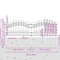 vidaXL Havehegn Kampen Grå 240 x 118 cm Pulverlakeret Stål