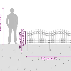 vidaXL Havehegn Kampen Grå 240 x 118 cm Pulverlakeret Stål
