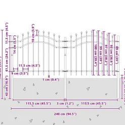 vidaXL Havehegn Woerden Grå 240 x 140 cm Pulverlakeret Stål