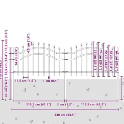 vidaXL Havehegn Woerden Grå 240 x 115 cm Pulverlakeret Stål
