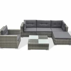 vidaXL haveloungesæt 6 dele med hynder polyrattan grå