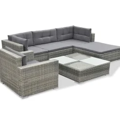 vidaXL haveloungesæt 6 dele med hynder polyrattan grå