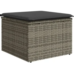 vidaXL haveskammel med hynde 55x55x37 cm polyrattan grå